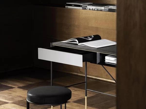 Equipped drawer and open compartment of the Era desk by Living Divani