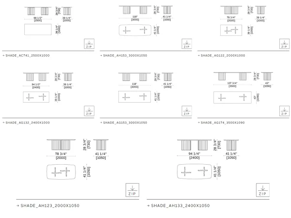 Versiones disponibles de la mesa Shade de Lema