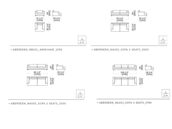 Detalles del sofá Aberdeen y del sillón del mismo nombre