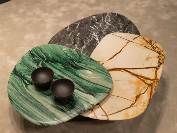 A mix of marbles and dimensions for the Callisto coffee table by Porada