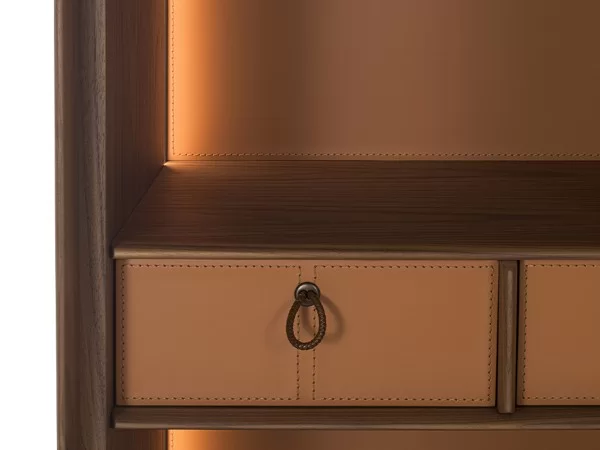 Details of the leather drawers of the Matics 1 wall unit