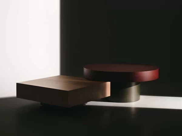 Different shapes of the Dolmen side tables by Lema