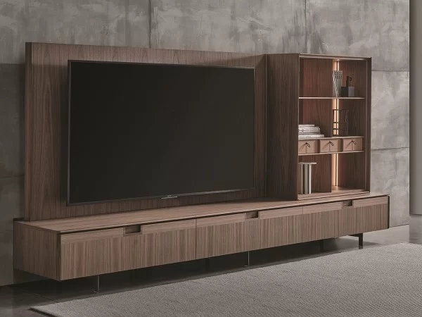 Le meuble TV Matics avec plateau en bois