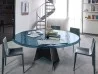 The Avalon table by Arketipo - Version with round Pacific Blue glass top