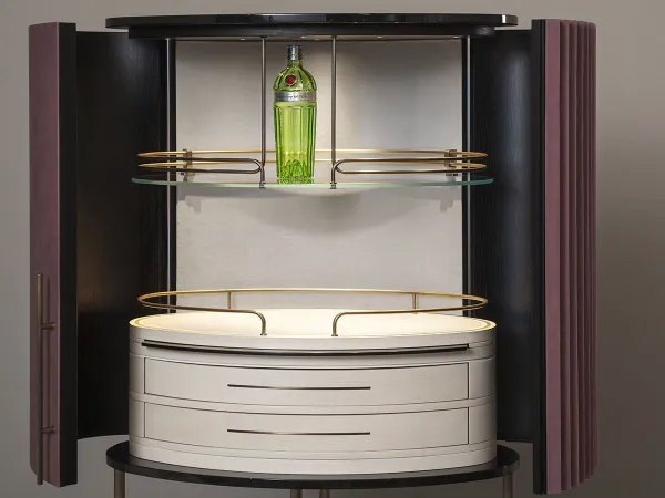 Details of the interior of the Plissé bar cabinet by Baxter