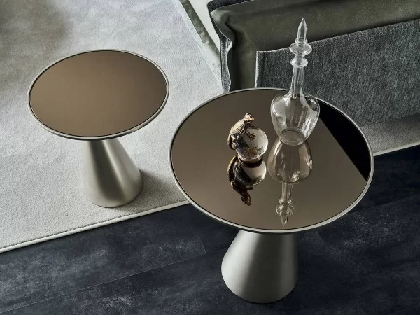Table basse Peyote avec plateau en verre fumé et miroir