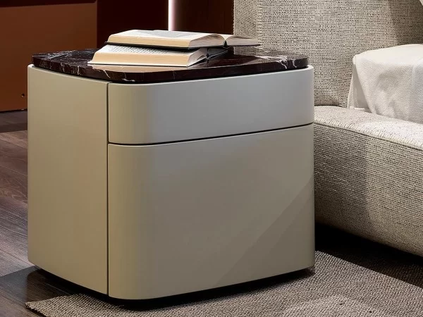 Details of the rounded structure of the Lullaby nightstand by Lema