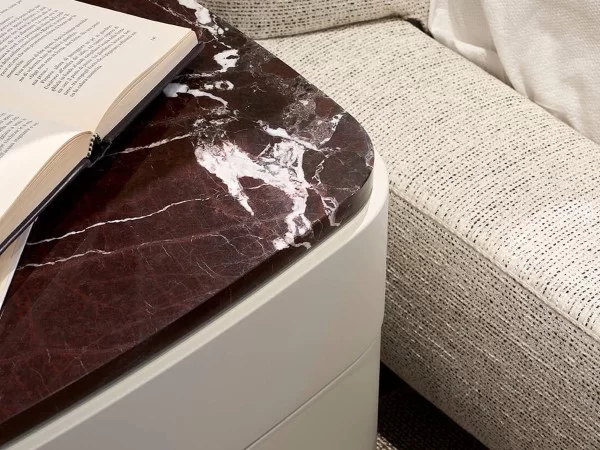 The marble top of the Lullaby nightstand by Lema