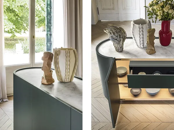 Details of the marble top of the Dedalo sideboard by Pianca