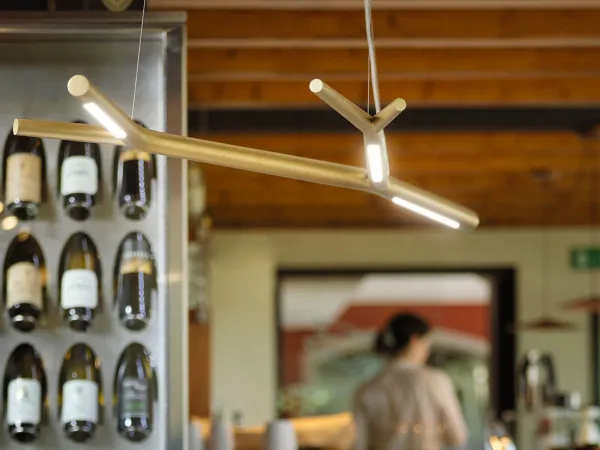 Horm Aira suspension lamp with a gold-painted brass frame