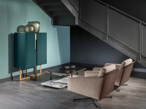 Sharon armchair with Mirage bar cabinet by Cantori