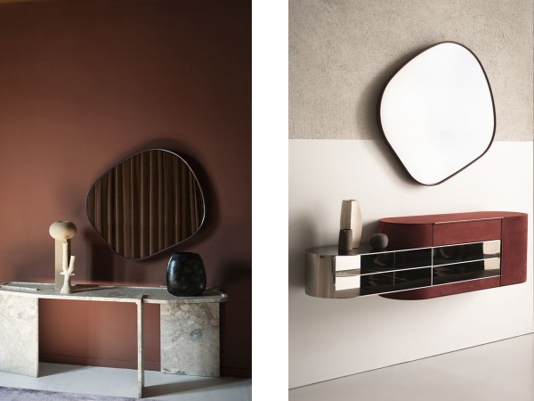 Le miroir Fluid de Baxter dans deux ambiances de maison