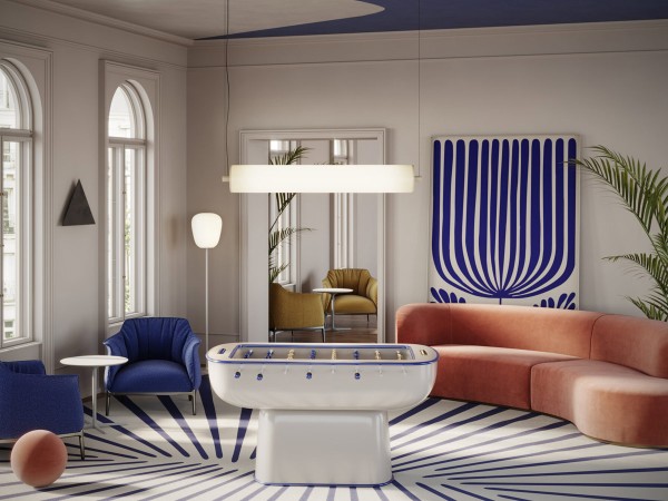 The Oskar Foosball table by Vismara in a living area