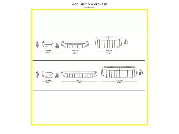 Different dimensions for the Tactile sofa by Baxter