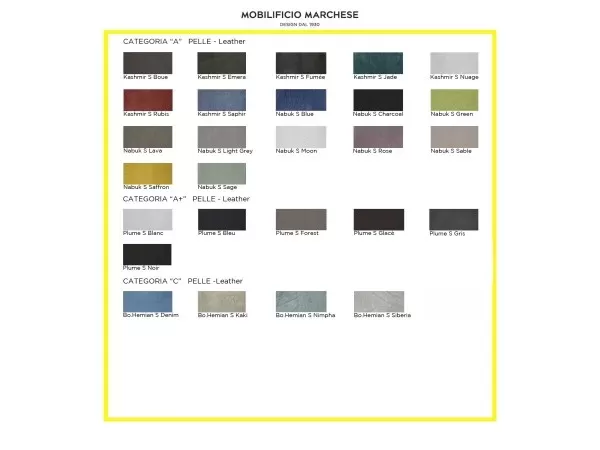 Some of the finishes available for the Tactile sofa