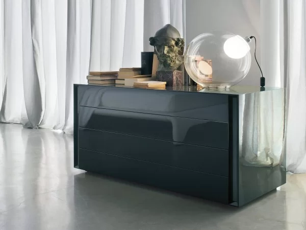 Luna low chest of drawers in a bedroom