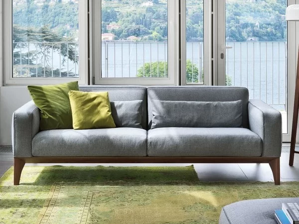 Porada Fellow Sofa im Wohnzimmer mit grünem Teppich