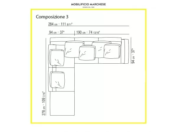 Flexform Soft Dream sofa customized layout.