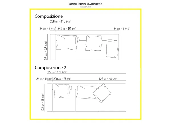 Esempi di composizione del divano Lightpiece di Flexform