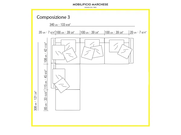 Newbridge sofa by Flexform dimension