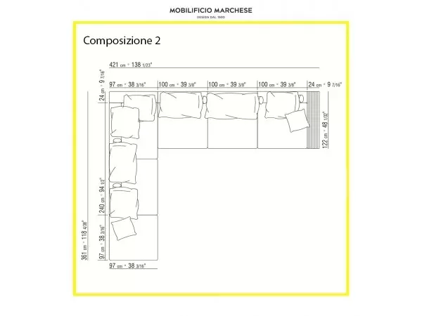 Composition n.2 of the Groundpiece sofa by Flexform